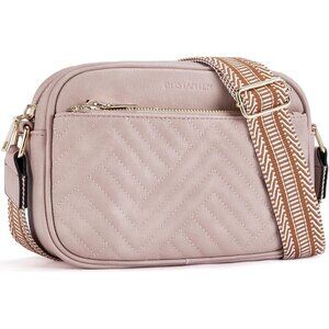 Bostanten Women Pink PU leather Small Quilted Crossbody Bags With Wide Strap
